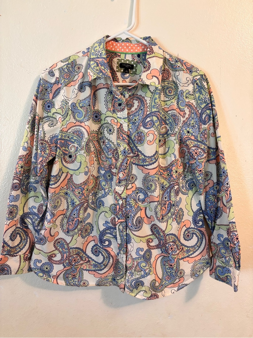 Talbots Paisley Button-Down Shirt in White, Blue, Pink, Green